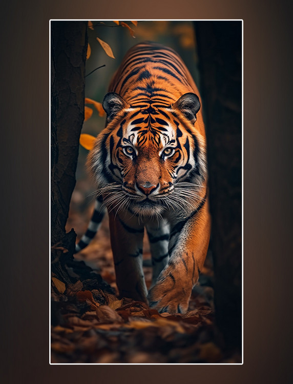 摄影图老虎在森林里行走野生动物老虎森林背景