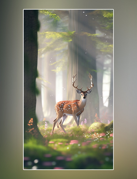 在森林里面行走特写梅花鹿动物森林背景树林摄影图野生动物梅花鹿