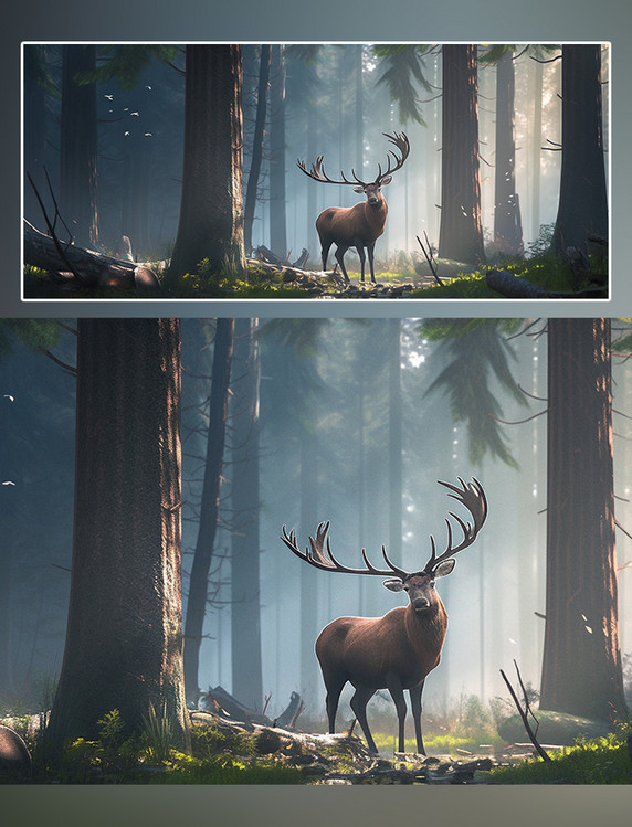 摄影图野生动物麋鹿在森林里面行走特写麋鹿动物森林背景树林