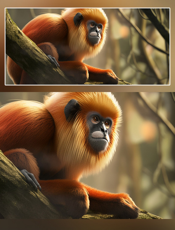 摄影图野生动物滇金丝猴在森林里面行走特写滇金丝猴动物森林背景树林