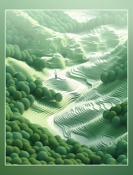 山水树木人物梯田春天背景抽象背景绿色背景