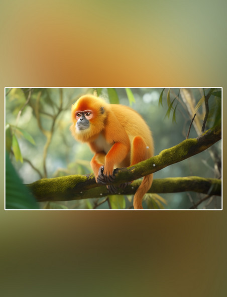 野生动物滇金丝猴在森林里面行走特写滇金丝猴动物森林背景树林摄影图