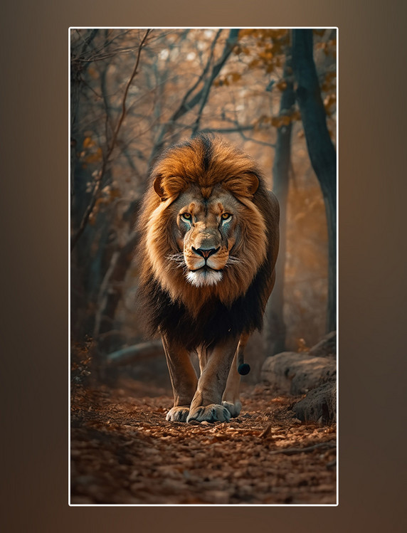 野生动物狮子森林背景摄影图狮子在森林里行走
