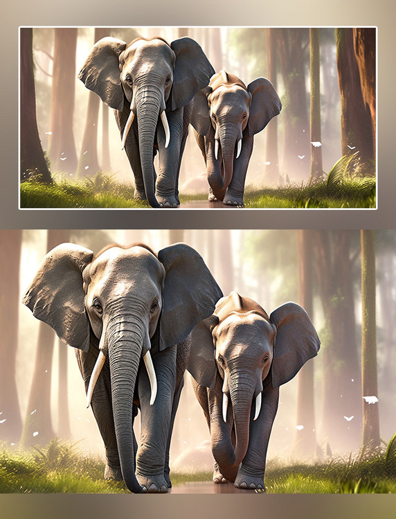 摄影图大象在森林里面行走特写大象动物森林背景树林