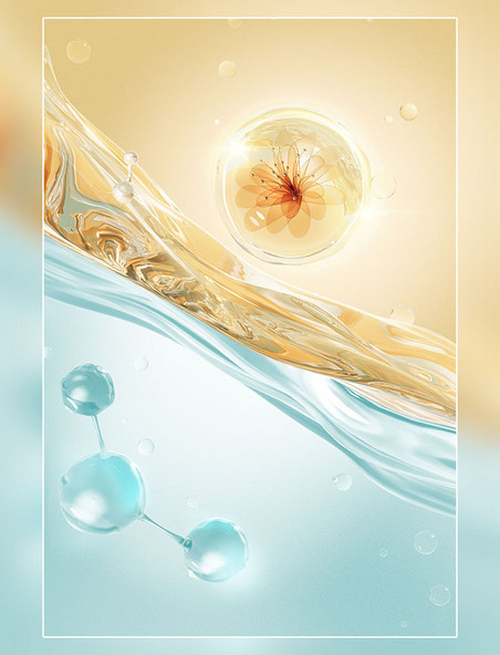 美妆3D立体细胞场景海报美妆美业分子背景