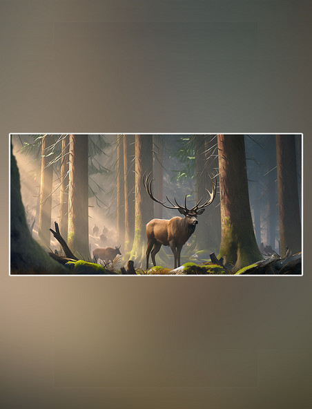 麋鹿在森林里面行走特写麋鹿动物野生动物森林背景树林摄影图