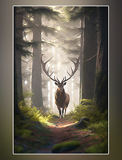摄影图野生动物麋鹿在森林里面行走特写麋鹿动物森林背景