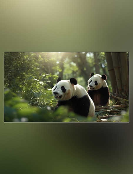 野生动物熊猫在森林里面行走特写熊猫动物森林背景树林摄影图