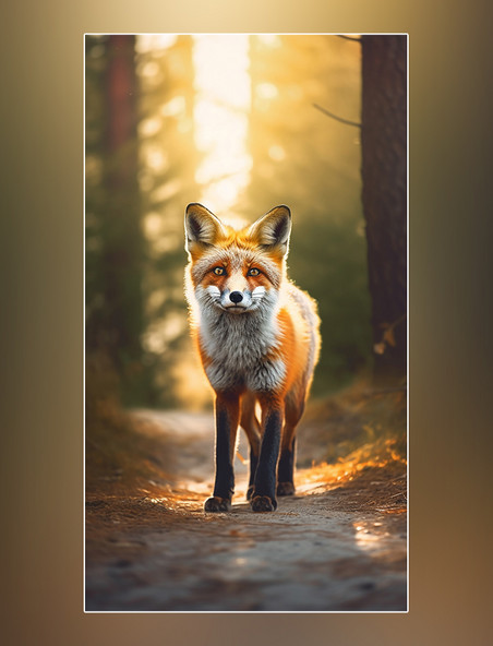 森林背景树林摄影图野生动物狐狸在森林里面行走特写狐狸动物
