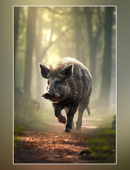 野猪在森林里面行走特写野猪动物森林背景树林摄影图野生动物