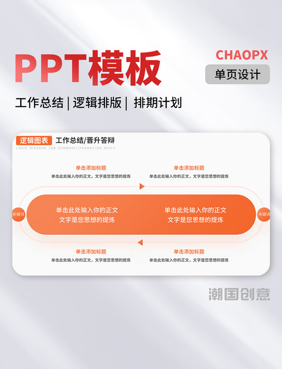 PPT模板晋升工作总结逻辑图表排版排期计划结构流程橙色单页