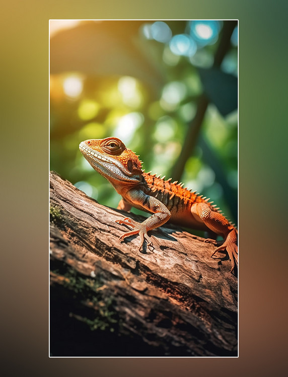 特写蜥蜴动物森林背景树林摄影图野生动物蜥蜴在树上