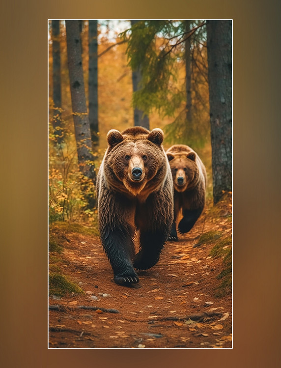 野生动物树林摄影图熊在森林里面行走特写熊动物森林背景