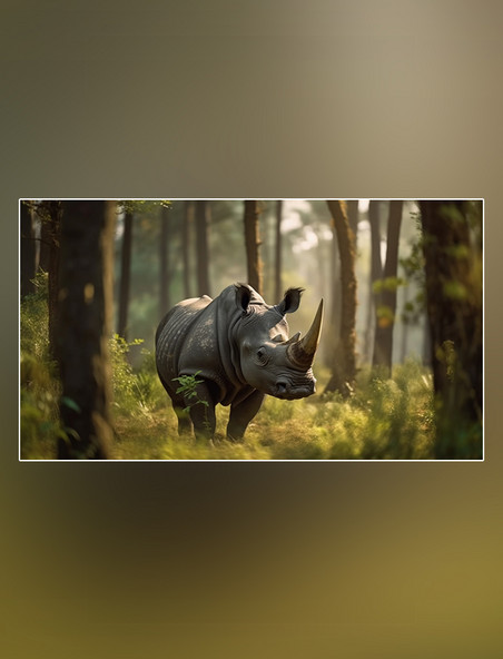 森林背景树林摄影图野生动物犀在森林里面行走特写犀动物