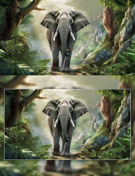  野生动物大象森林里行走