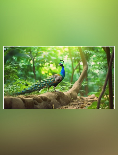 摄影图野生动物孔雀在森林里面行走特写孔雀动物森林背景树林