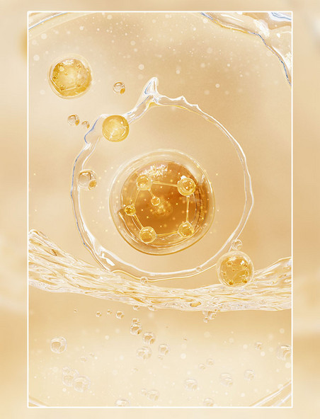 美妆电商3D立体金色细胞海报场景美妆美业分子背景