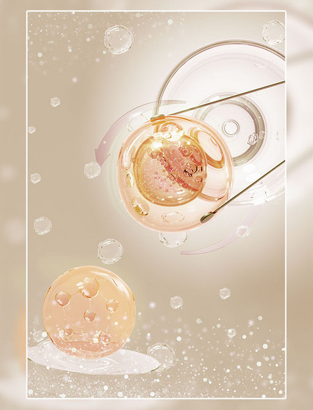 电商3D立体金色美妆细胞海报美妆美业分子背景