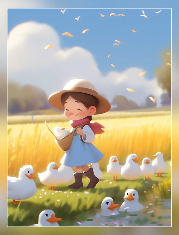 儿童节海报小清新插画风六一儿童节海报尽情玩耍田野间大鹅