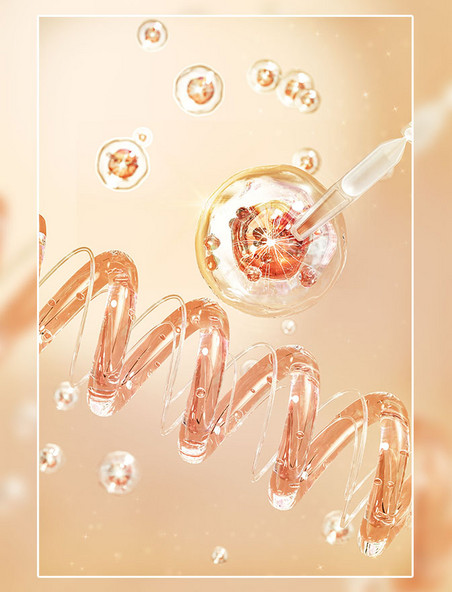 3D立体细胞基因美妆海报场景美妆美业分子背景