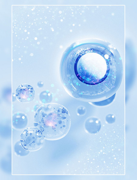 蓝色3D立体细胞场景美妆美业分子背景