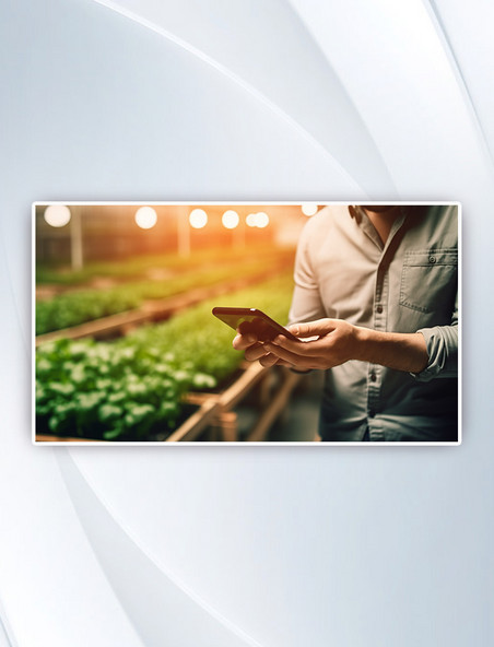 智慧农业技术与有机农业理念农业科技的图标和信息农民手持智能手机在蔬菜田
