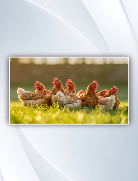 一群母鸡躺在草地上摄影图