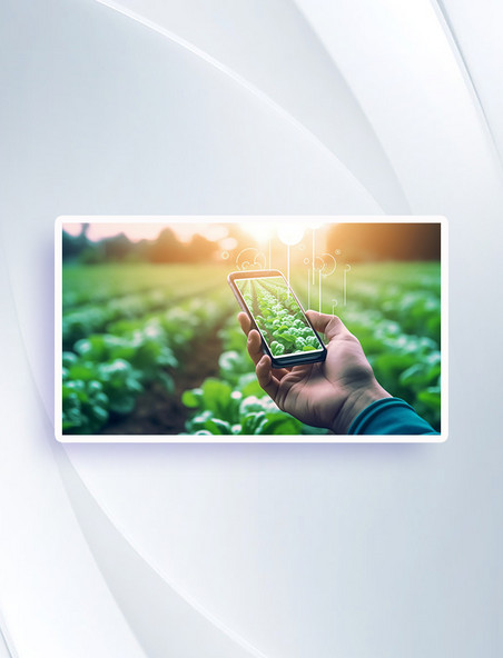 农民手持智能手机在蔬菜田