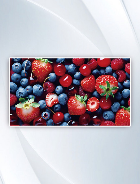 新鲜的浆果草莓蓝莓树莓摄影图