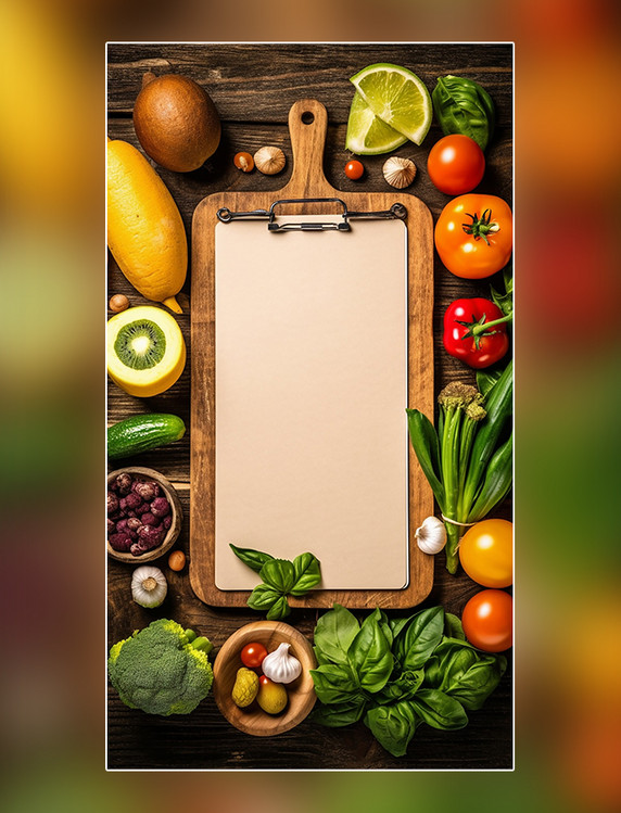 菜单餐饮中餐西餐摄影图餐饮类菜单框蔬菜水果边框