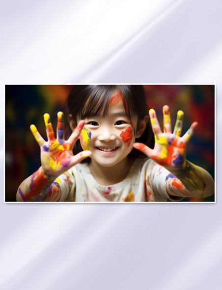 快乐儿童五颜六色的手绘画嬉戏摄影图