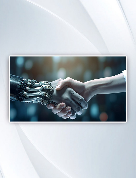 网络通信和机器人概念工业4.0网络物理系统概念机器人和工程师人类握手背景