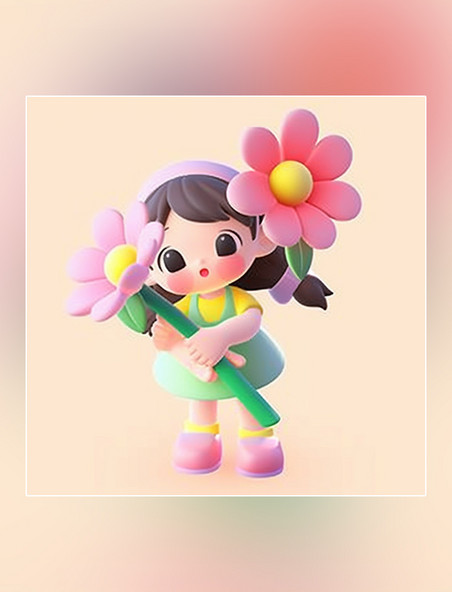 粉色活泼可爱六一儿童节可爱3d元素儿童节小孩花朵