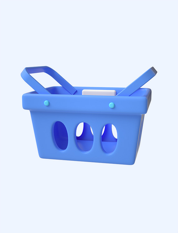 3D立体C4D蓝色塑料质感篮子购物篮