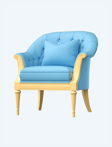 3D立体家具家居单品沙发椅子蓝色