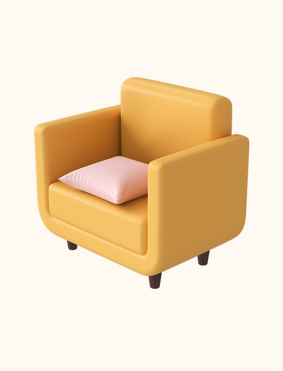C4D立体家具黄色单人沙发