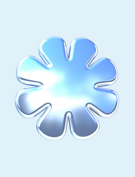 C4D蓝色反光立体3D金属花朵