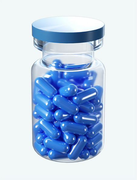3D立体写实蓝色医疗药丸药瓶