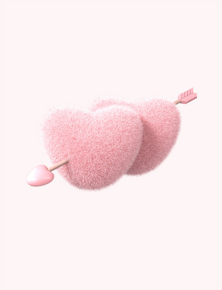 C4D立体3D粉色毛绒爱心