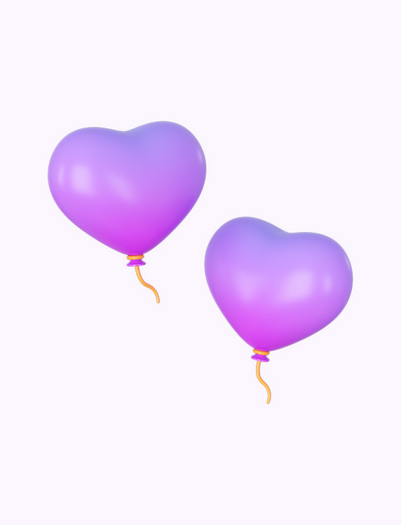 3DC4D立体紫色渐变爱心气球