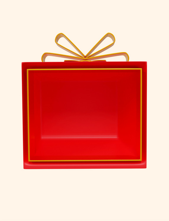 3D立体红色立体礼物盒蝴蝶结边框