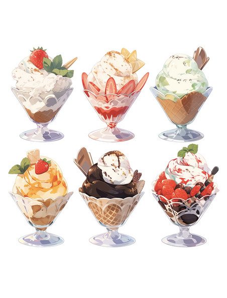 卡通手绘冰淇淋甜品水果冰淇淋素材