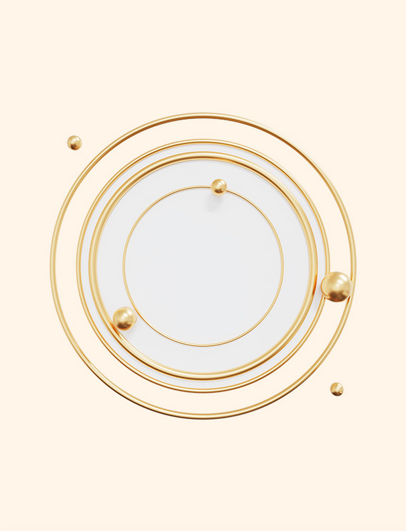 3D立体浅金色圆形圆环边框