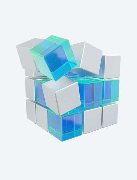 3D立体蓝白色方块立方体
