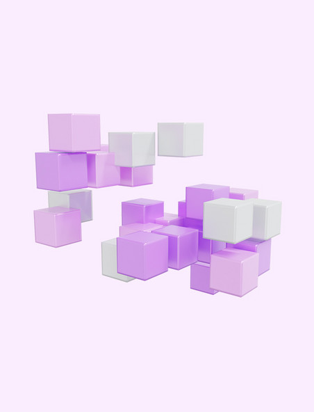 立体紫白色方块抽象魔方