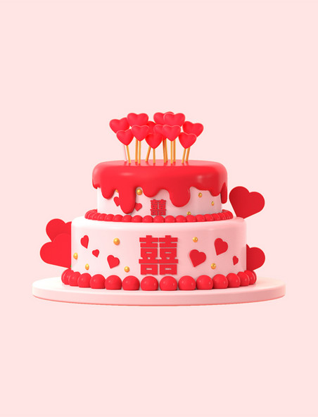 C4D立体3D婚礼爱心蛋糕