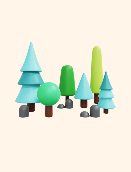 3D立体夏季树林花草树木森林