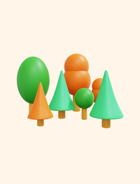 3D立体夏季彩色树林森林