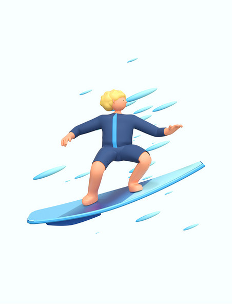 3D立体夏天冲浪海边运动运动
