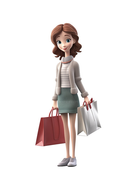 3D人物女人卡通618购物